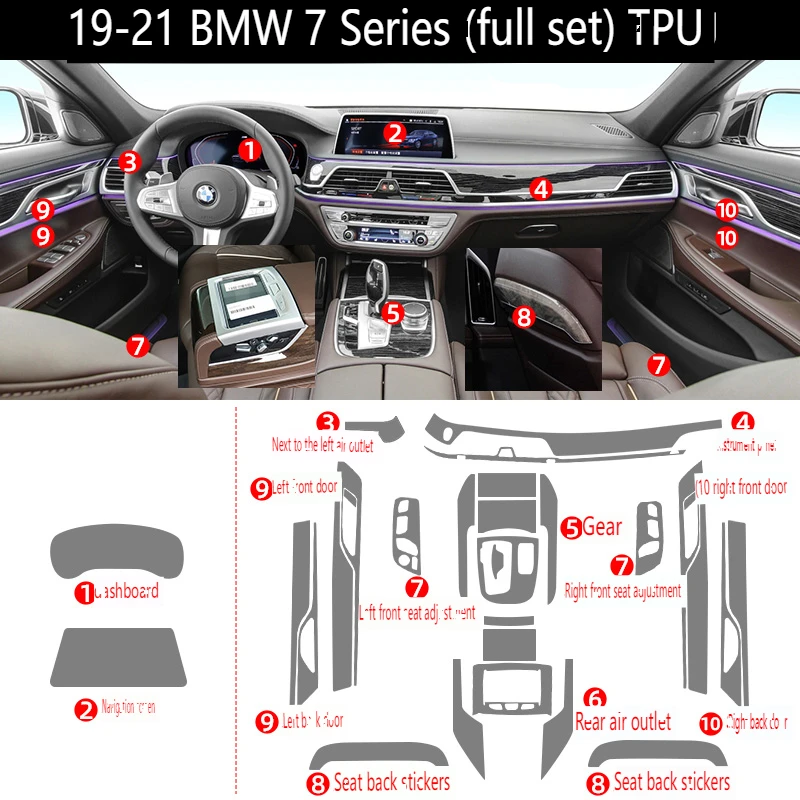 Tpu Transparent Film for 2019-2021 BMW 7 Series Car Interior Sticker Console Dashboard Screen Protection Film Car Accessories