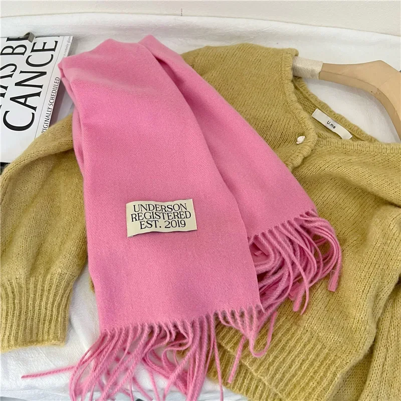 Solid Imitation Cashmere Scarf Women Autumn Winter Chic Design Classic Muffler Female Wool Blend Thermal Soft Tassel Shawl Lady