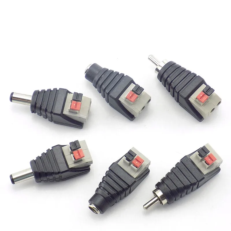 2Pcs DC Male Female Professional Jack Press Plug RCA Connector Cable Plug Adapter for Speaker CCTV Audio LED light B5