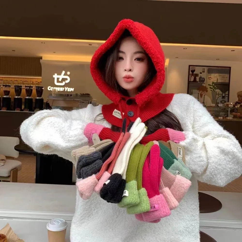 

Solid Color Knitted Gloves New Polyester Riding Split Finger Gloves Thick Warm Gloves