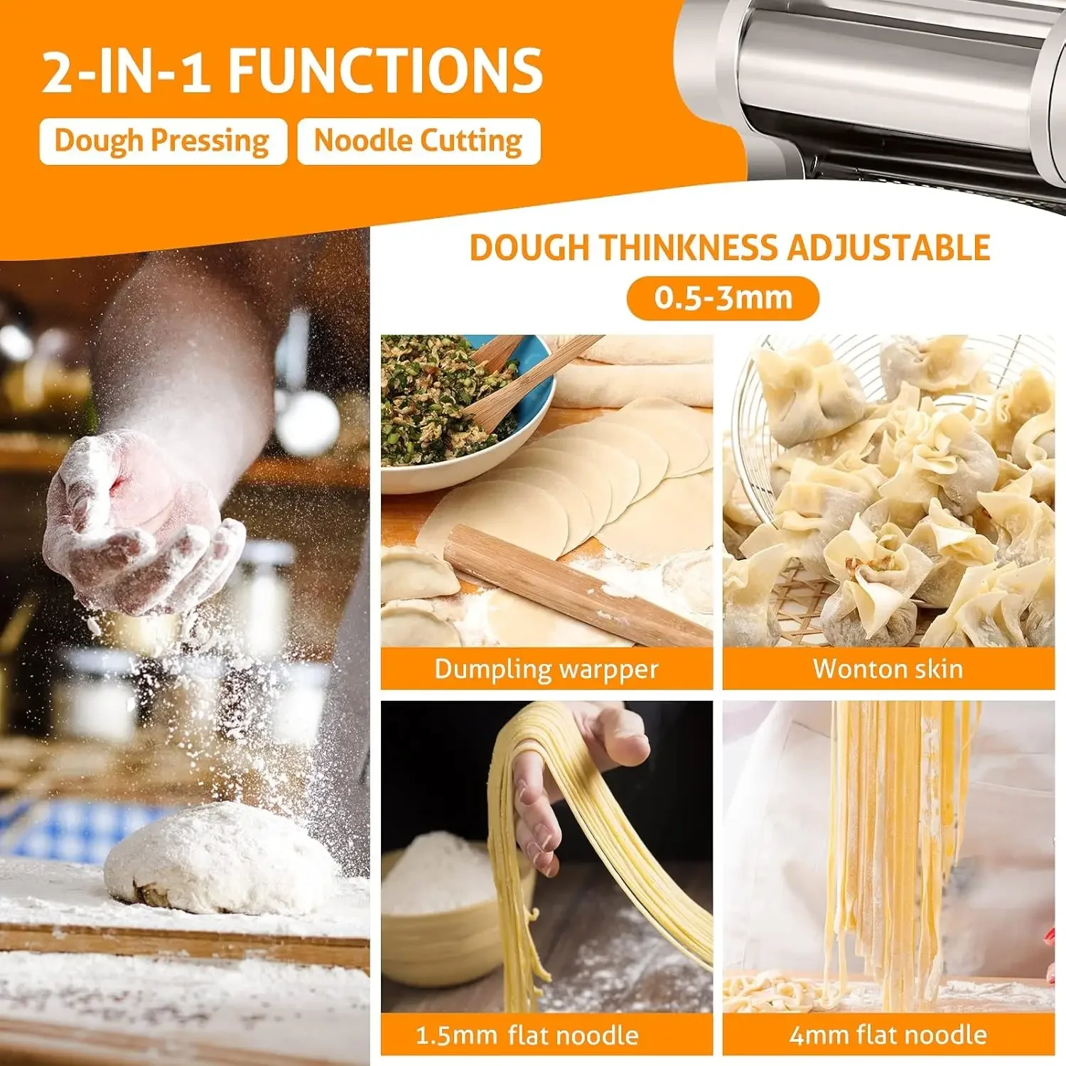 Electric Pasta Maker Machine Pasta Dough Spaghetti Roller Noodle Pressing Machine Stainless Steel 135W for Home Family Use (1.5m