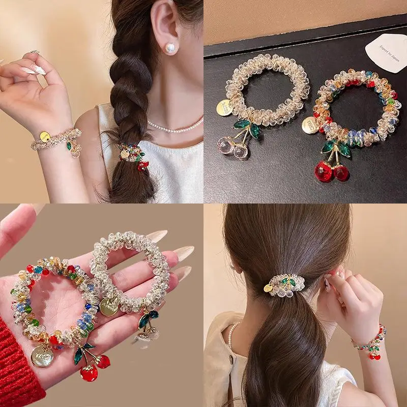 Z. Cherry Blossom & Star Drop Rhinestone Hair Tie - Dual Use As Bracelet (Elegant Gift For Women & Best Friends)