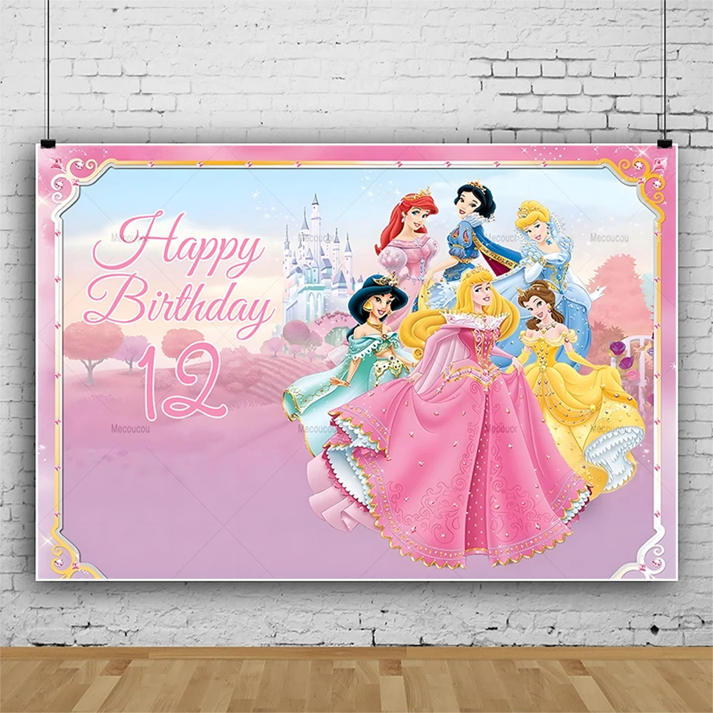 Disney Girls Princess Backdrop Baby Happy Birthday Party Wedding Supplies Custom Background Sleeping Beauty Romantic