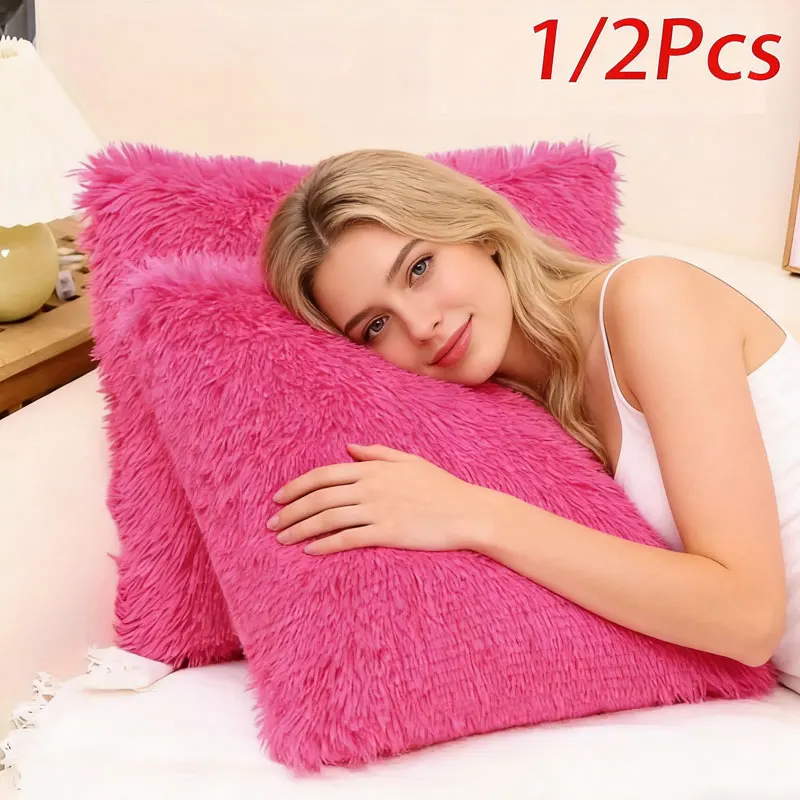 1Pc Faux Fur Super Soft Plush Rectangular Pillow Cover Pillowcase for Sofa/Bed/Living Room with Zipper Closure