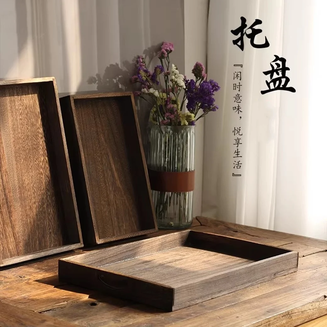 Solid Wood Rectangular Tung Wood Tea Tray Dinner Plate Photo of Dim Sum Plate - Traditional Chinese Dining Experience