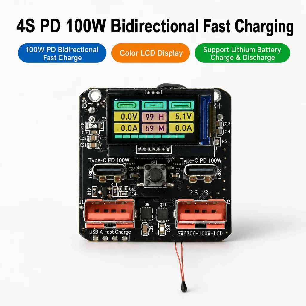 4S PD 100W Fast Charging Module for Power Bank 20V 5A Highpower Charge Discharge Buck Boost Bidirectional Charging Circuit Board