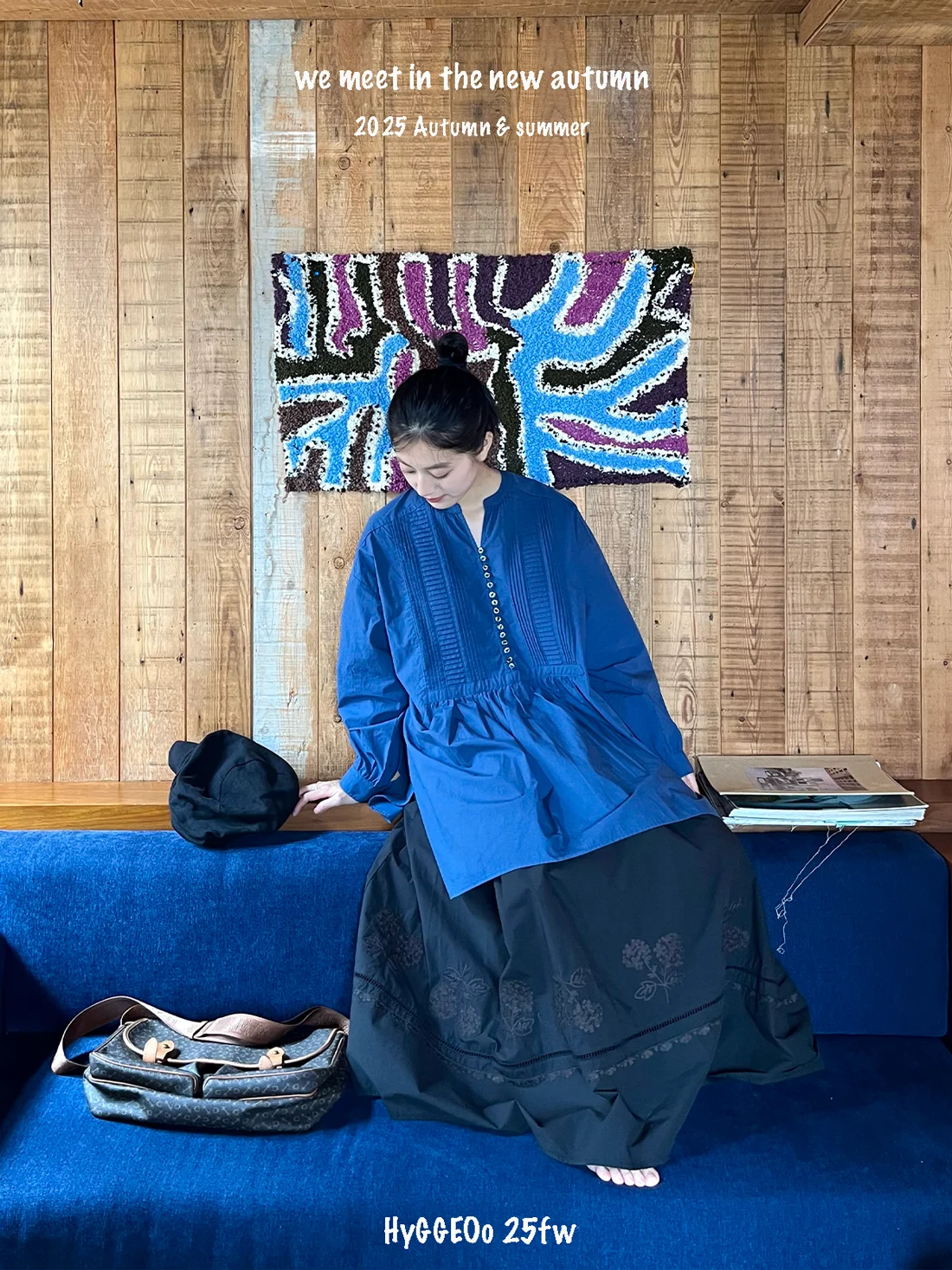 

HYGGEOO25fw Blue Cotton Handmade Pleats Anti-Aging White irt Women's Commute Sle Loose Fit Long Sve V-Ne Pure Color