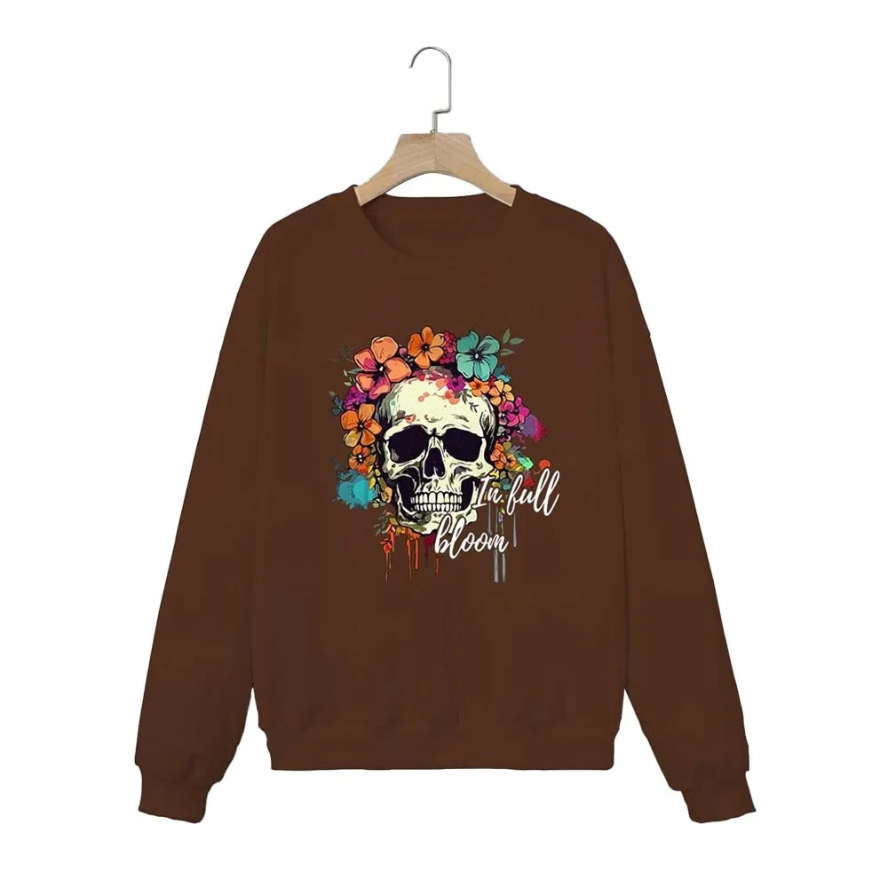 

Fashion classic women's loose crew neck personality skull print sport neck long sleeve loose hoodie women's sweatshirt