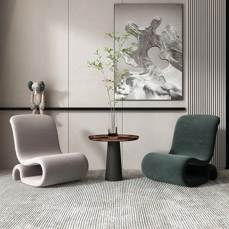 Single sofa chair simple design art modern reading light luxury metal Italian minimalist flannel leisure chair comfortable