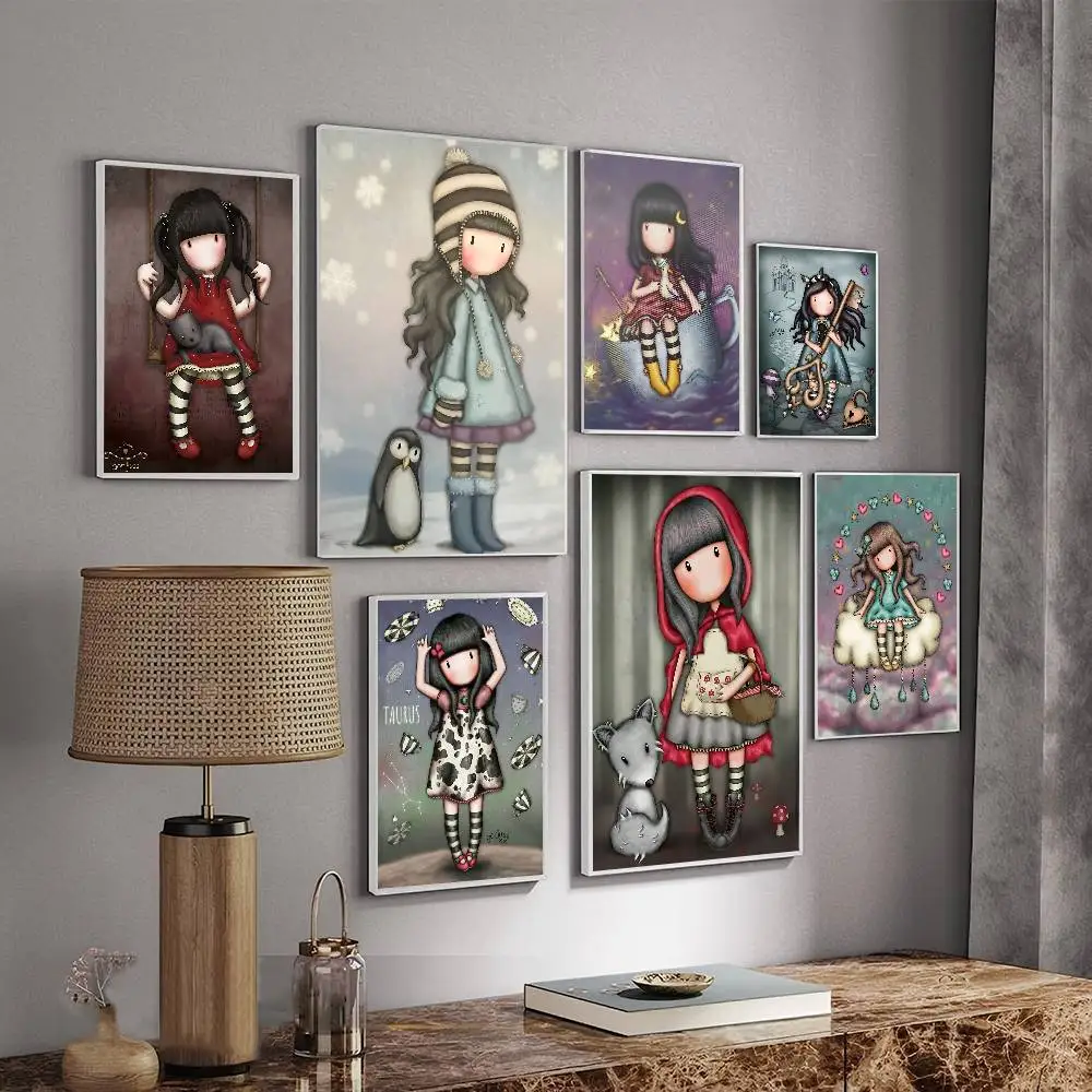 Pósteres de Anime con Diseño de Chicas Lindas de Santoro-Gorjuss, Decoración Adhesiva para Pared, Arte de Pared en Papel Kraft Blanco