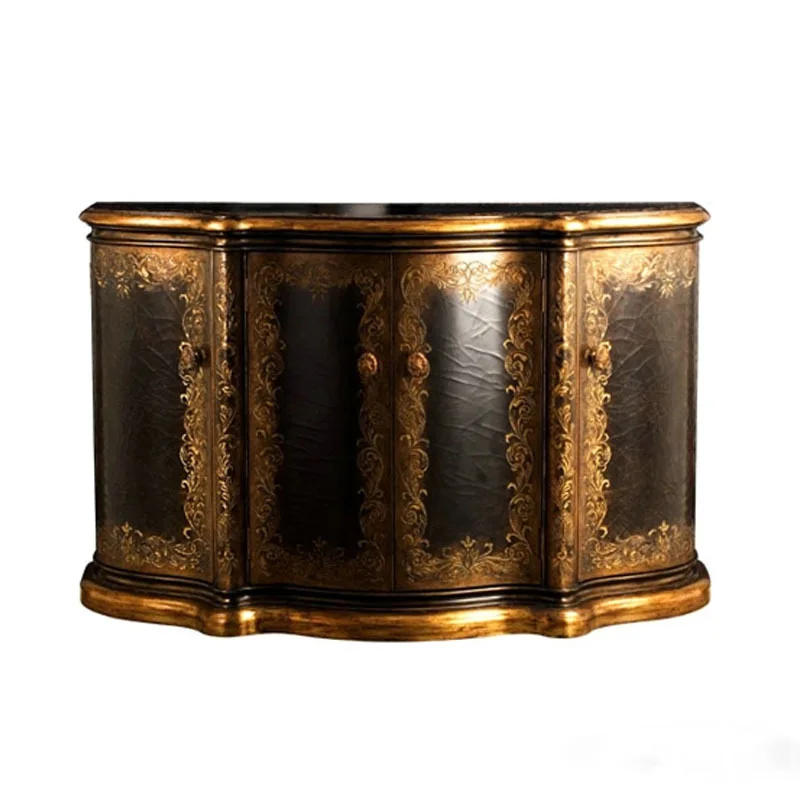 

European French mahogany retro hand-painted 1.5m black painting solid wood porch cabinet furniture