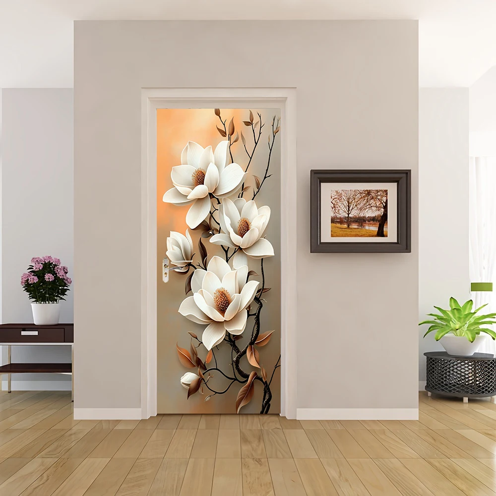 1 piece of magnolia flower decorative door stickers are made of environmentally friendly materials and have a self-adhesive desi