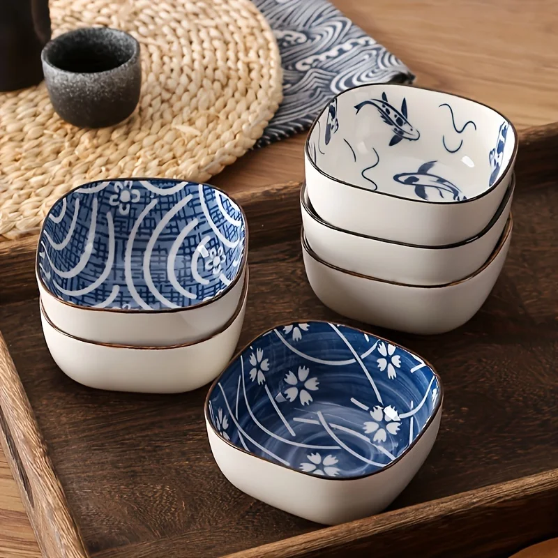 6Retro Japanese Ceramic Soaking Bowl Set - Perfect for Sauce、Snacks and Seasonings - Family Kitchen、Ideal for Western Restaurant