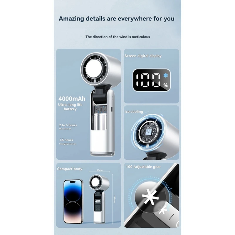 ГОРЯЧИЙ! Портативный ручной вентилятор с зарядкой через USB, регулируемая скорость, вентилятор с цифровым дисплеем, складной дизайн, высокоскоростной вентилятор с ночником