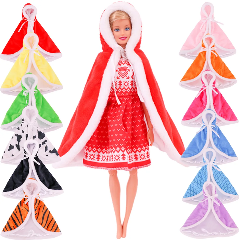 Kawaii Christmas Clothes Warm Winter Solid Color Cloak Fit Barbis&30Cm Elf Doll Clothes Accessories,Children's Toys Toy Gifts