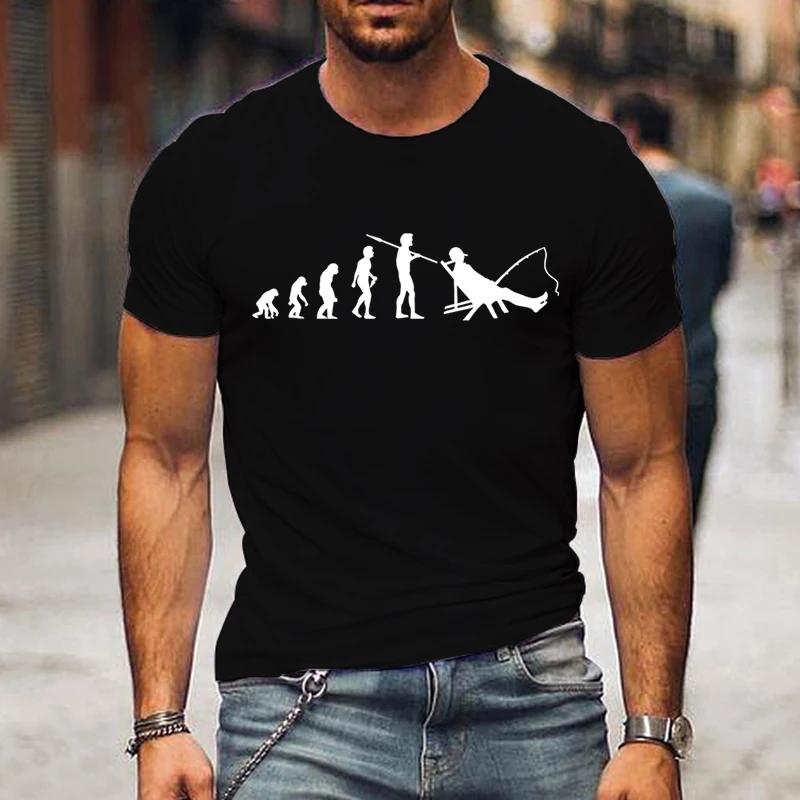 Summer Casual Men High Quality T-shirt Fishing Evolution Fisherman Fishermen Anglers Fish Funny Design Men Top Tshirt Tee Shirts