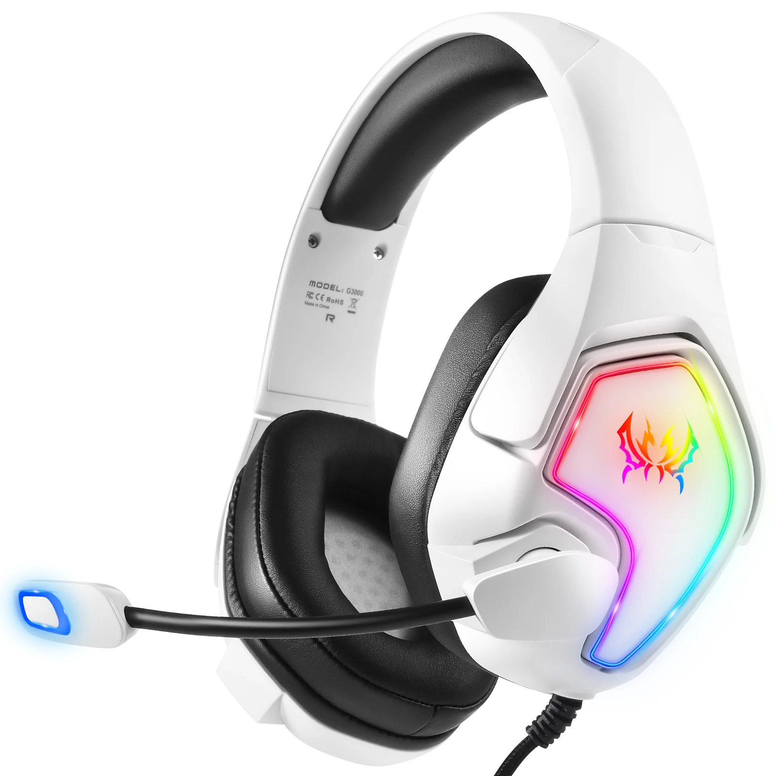 Игровая гарнитура G3000 3,5 мм со светодиодной подсветкой RGB, микрофоном с шумоподавлением, комфортом наушников для ПК/PS5/Xbox