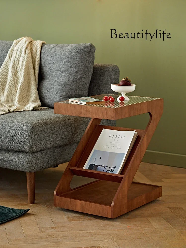 

Z-Shaped Super White Changhong Glass Mobile Side Table Antique Style Bookshelf Bedside Table