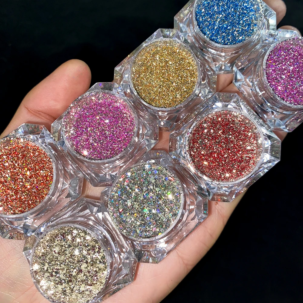 

8Bottles Set Nail Crystal Glitter Diamond Powder Gold Color Shiny Nail Art Glitter Pigment Powder Micro Manicure Decoration Dust
