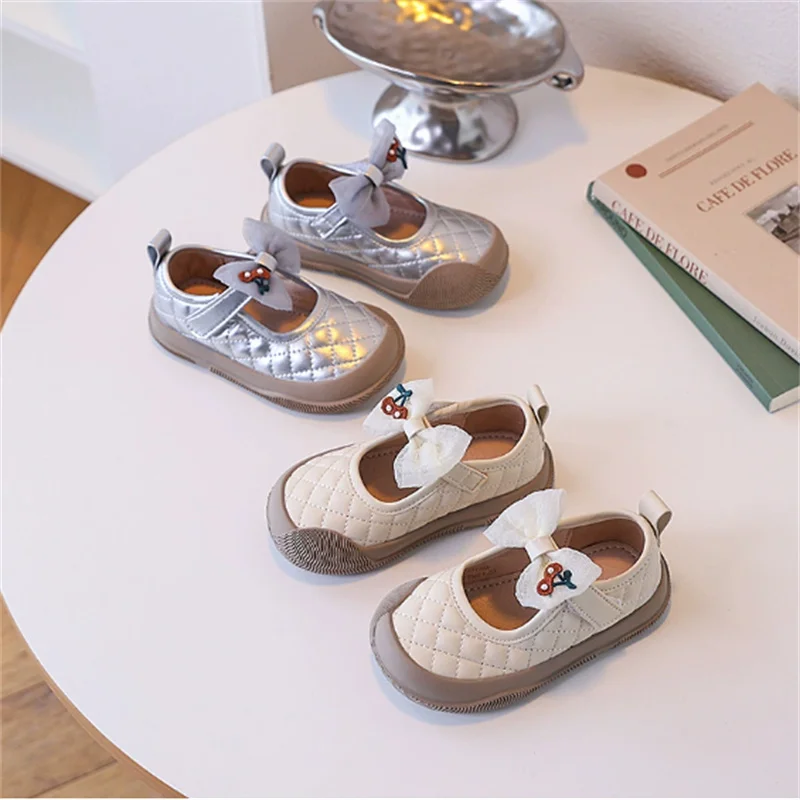 

2025 New Autumn Children Shoes For Girls Leather Butterfly-knot Princess Shoes Soft Sole Fashion Toddler Girls Sneakers EU 22-26