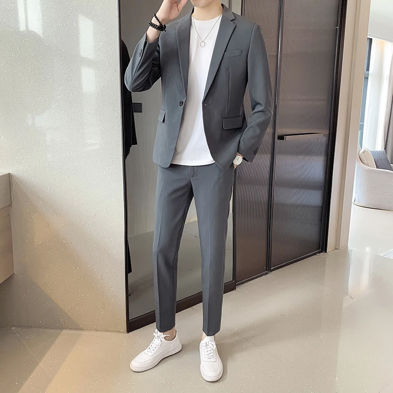 1-A42  Light Mature Casual Suit suit Men's Slim-fit Korean Style Handsome Trendy Brand Autumn Small Suit Jacket for Men