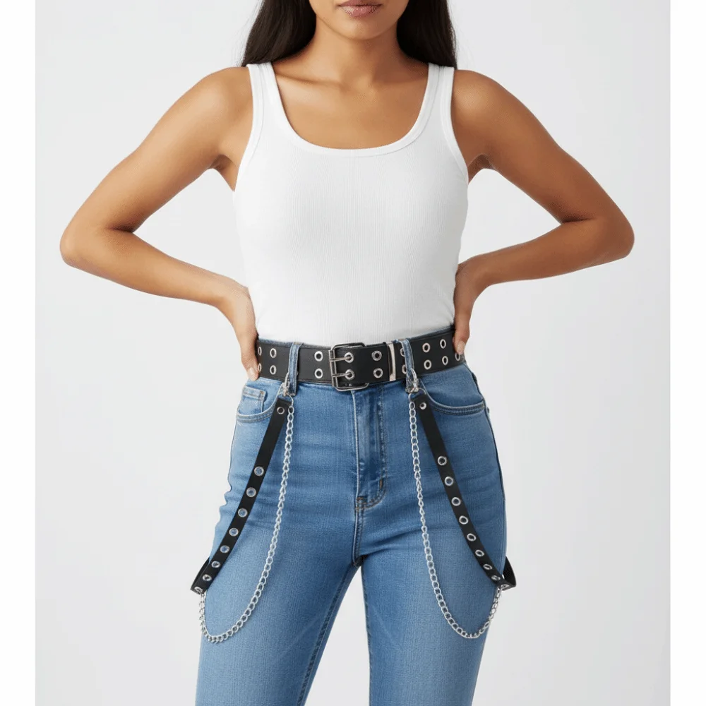 

Personality JK Women Waist Belt Punk Hip Hop PU Leather Belt Shoulder Strap Korean Style Skirt Belt Dress Accessories