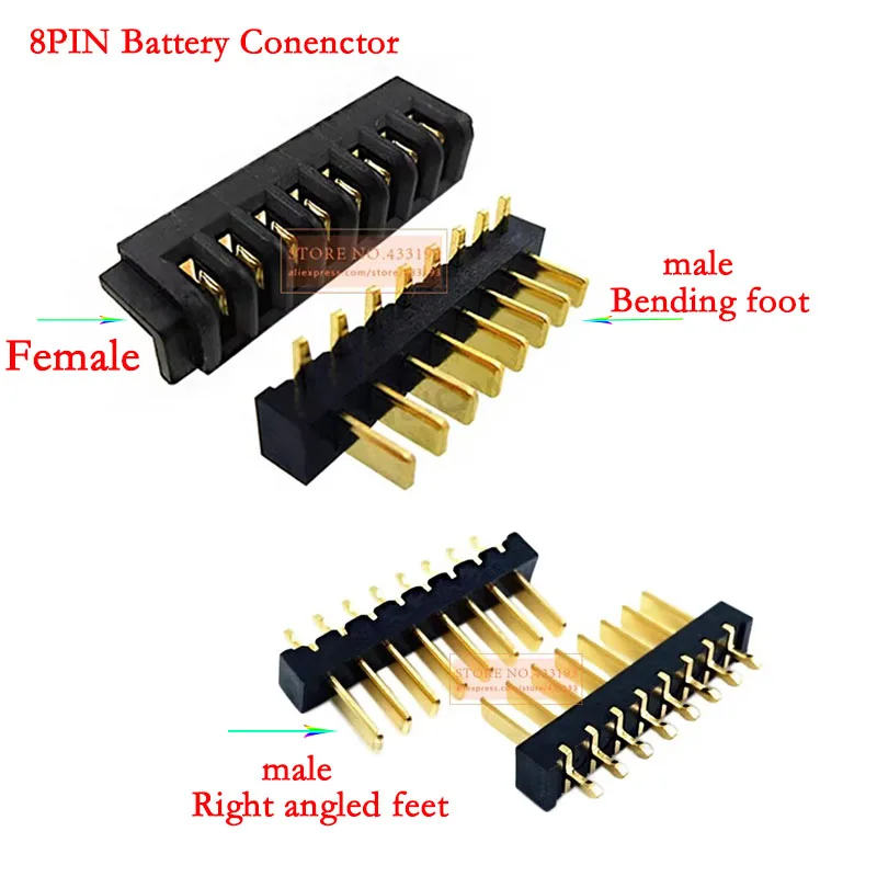 8Pin laptop battery connector female and The male connector 90/180 degree bend foot
