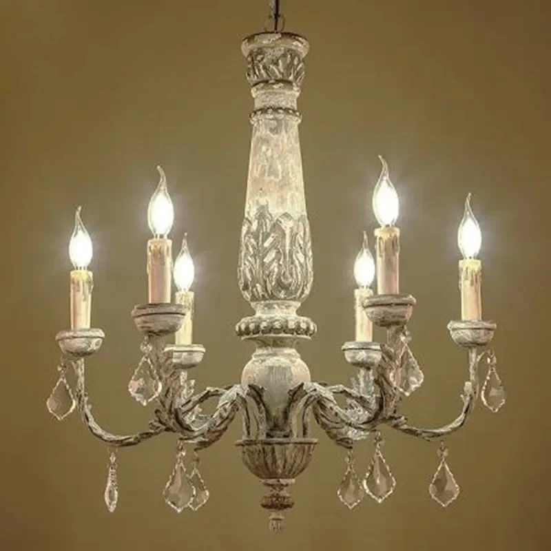 

Iron wood chandelier retro crystal living room kitchen bedroom attic lighting