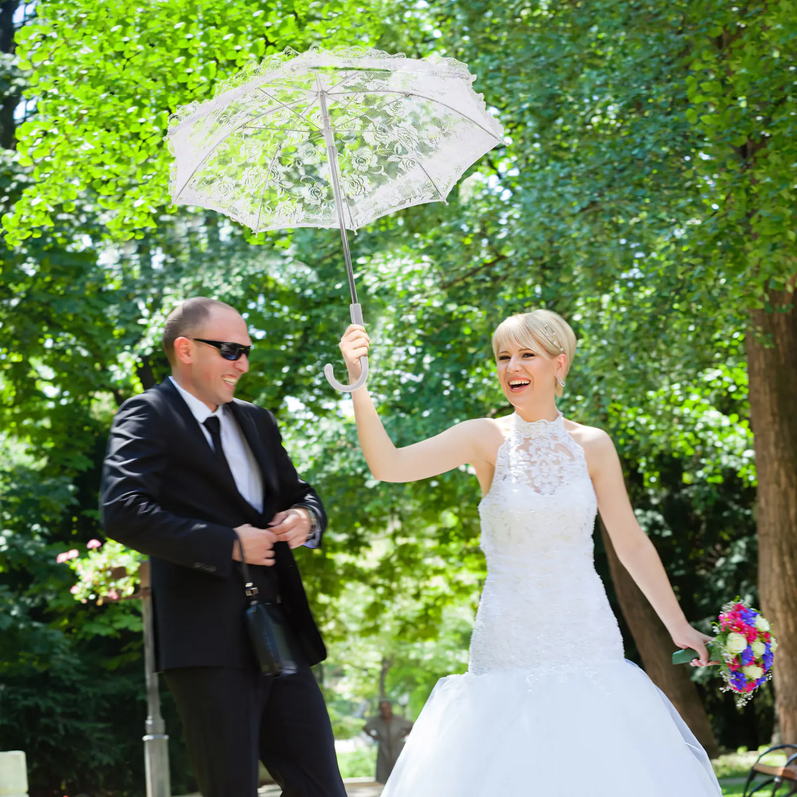 

Lace Wedding Prop White Parasol For Bride Photo Booth Decor Vintage Girl Umbrella Tea Party Fancy Festival Decorative