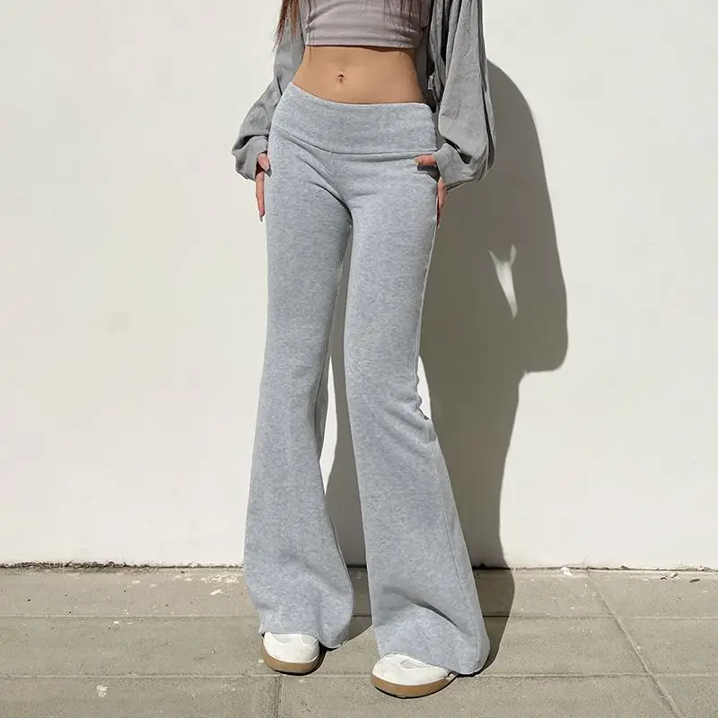 

Deeptown Casual Y2k Coquette Grey Pants Women America Style Basic Slim Sweatpants Streetwear Sports New Flared Trousers Autumn