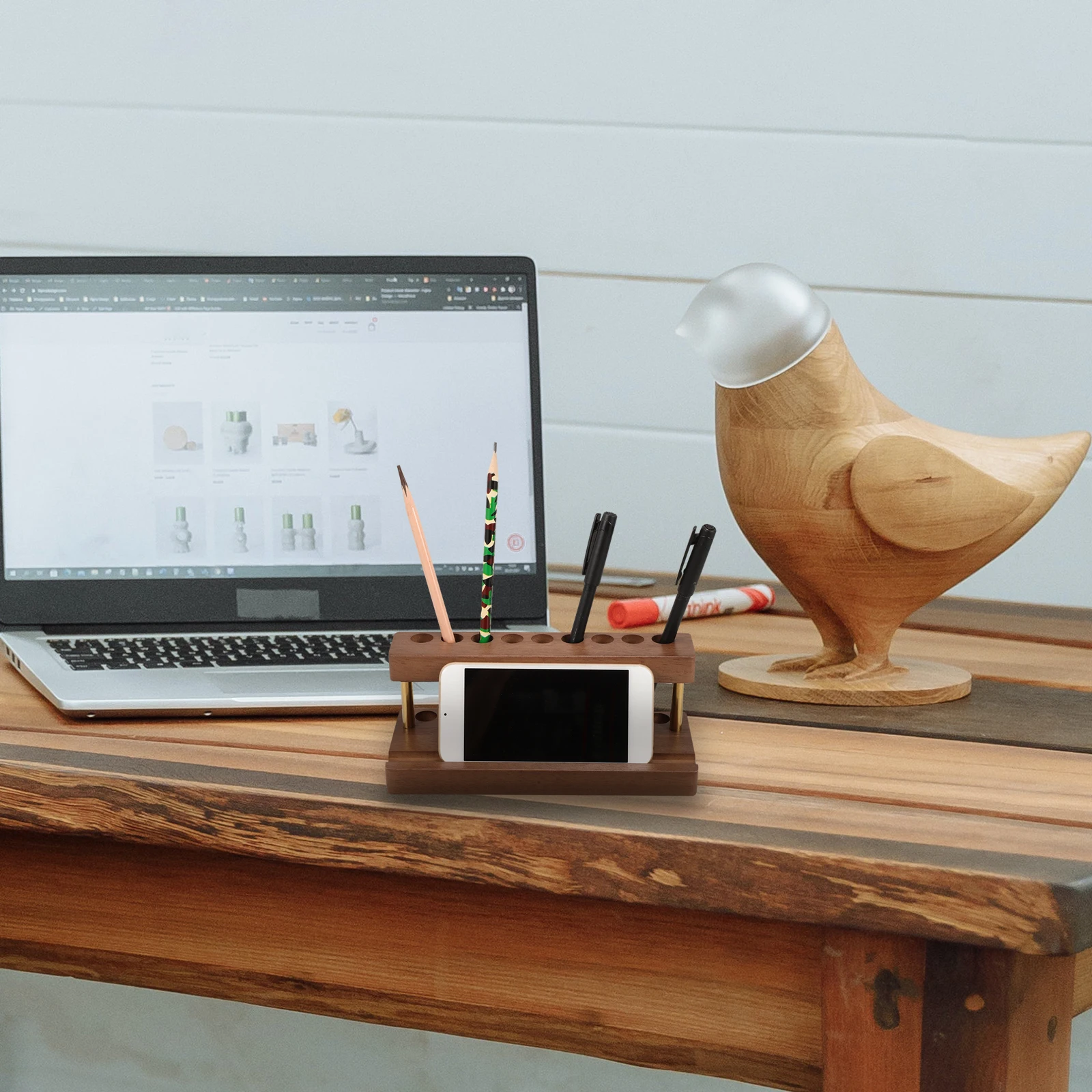 

Paint Storage Organizer Rack Wooden Acrylic Water Paint Pigment Bottle Holder with Brush Slots Compact Art Stationery Desk