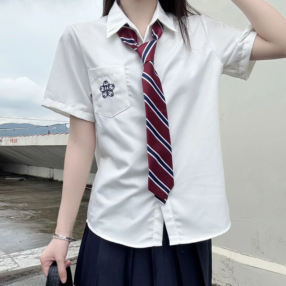 Japanese college style jk uniform summer short-sleeved top white design basic embroidered school uniform class uniform shirt