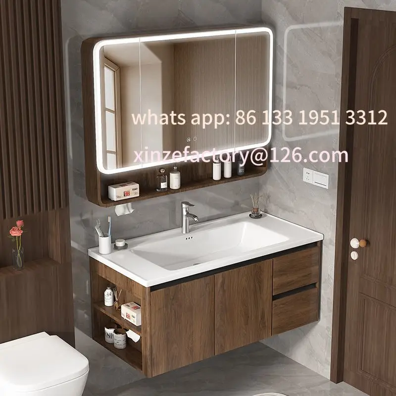 

Double drawer thickened honeycomb aluminum alloy bathroom cabinet combination ceramic washstand washbasin