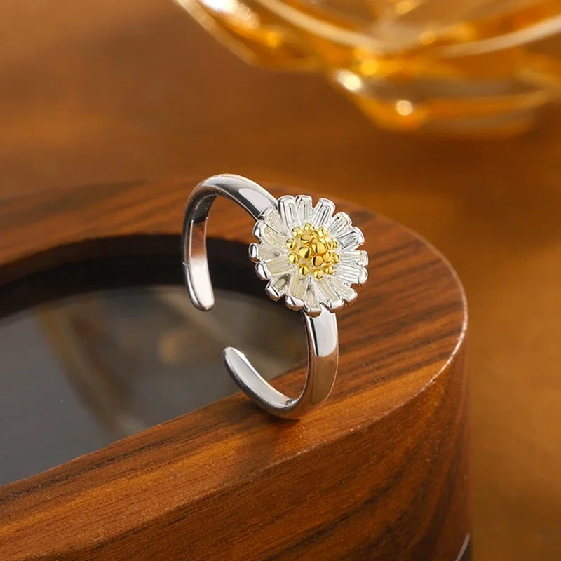 Hot selling new 925 sterling silver fashionable and exquisite double-layer petal chrysanthemum open ring with simple temperament