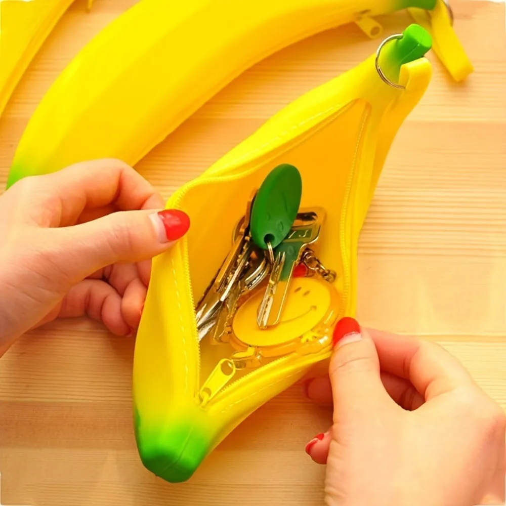 Silicone Banana Wallet - Washable Mini Waterproof Key Case, Cute Pen and Stationery Organiser for Daily Use and Travel.