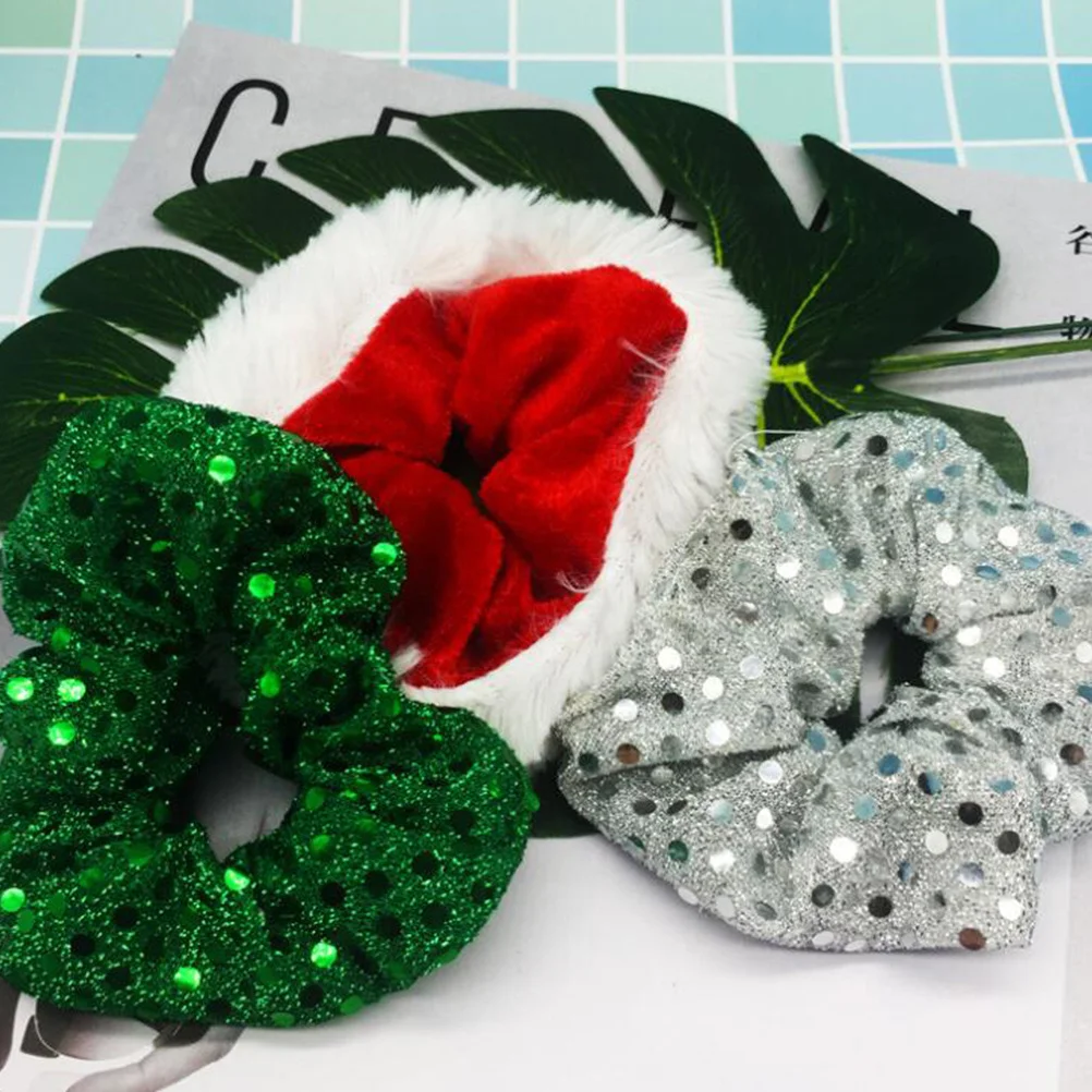

3Pcs Sequin Hair Rope Elastic Hair Bands for Women Girls Bright Color Chic Ponytail Holder Everyday Wear Ponytail Holder