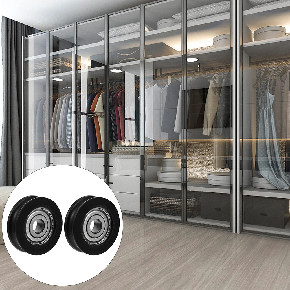 

4pcs Black Cabinet Rollers Guide Ball Bearing Pulley Track Door Meeting Wheel Durable Nylon High Load Capacity Easy