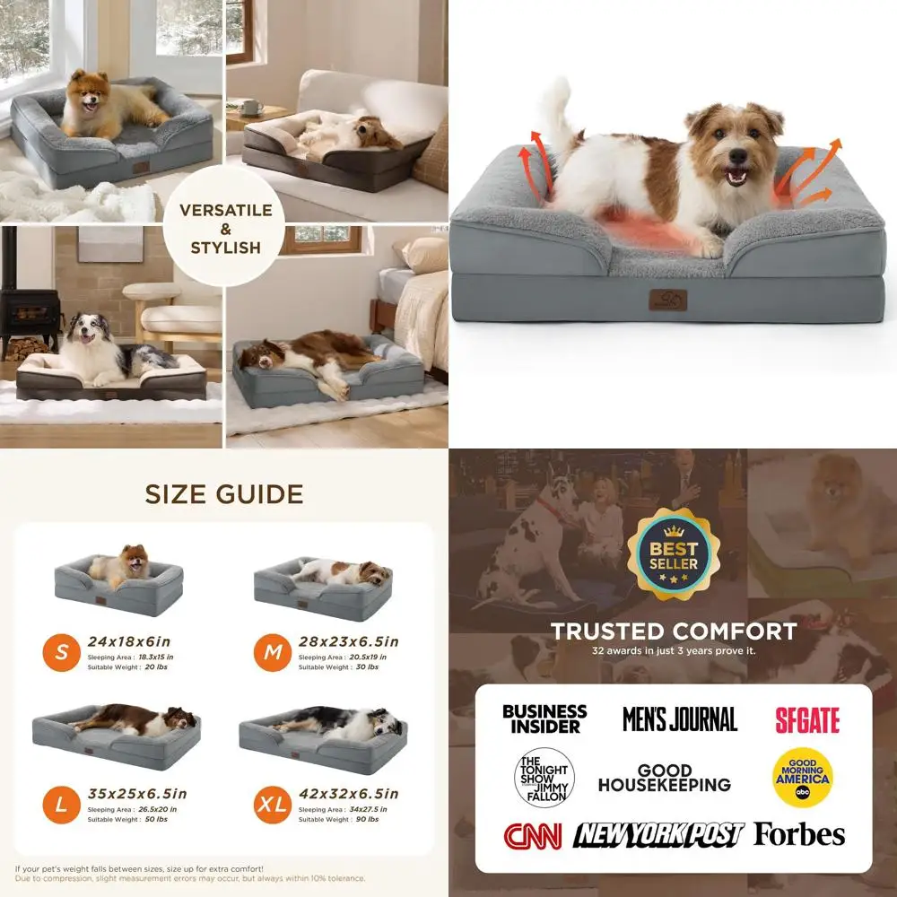 

Ортопедическая кровать для собак среднего размера — водонепроницаемый, съемный чехол, нескользящее основание, серый, удобный диван для домашних животных для средних собак