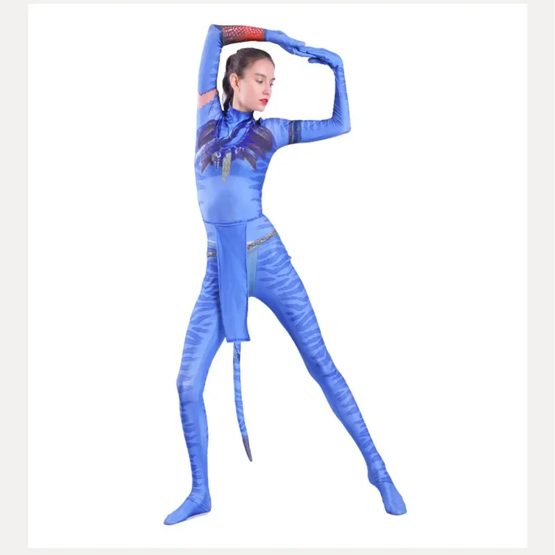Film Avatar 2 Neytiri Costume Cosplay coda Zentai vestito Spandex battaglia tuta tuta Costume di Halloween donne adulte ragazze