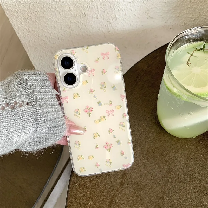 Pink Yellow Small Floral Phone Case For Iphone 16Pro 16ProMax 13 14 15 16 Pro Max 13ProMax 15Pro 14Pro Cases Cover Fundas 2025