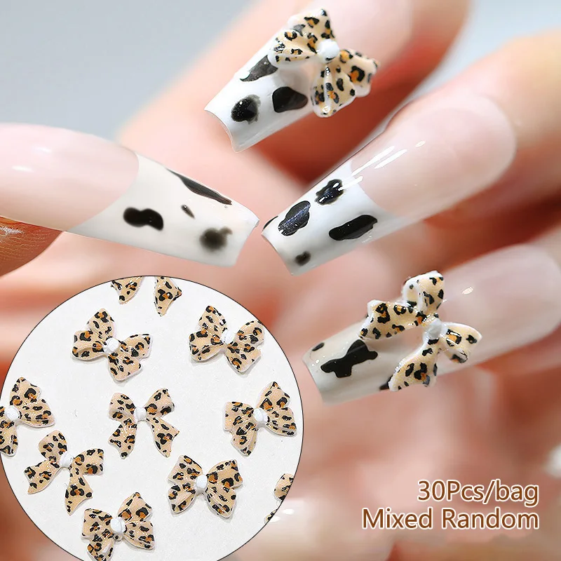 20/30 قطعة ليوبارد طباعة Bowknot مسمار الفن الديكور ثلاثية الأبعاد الراتنج ليوبارد الشريط مسمار السحر ليوبارد تصاميم الاكريليك مسمار الفن لوازم