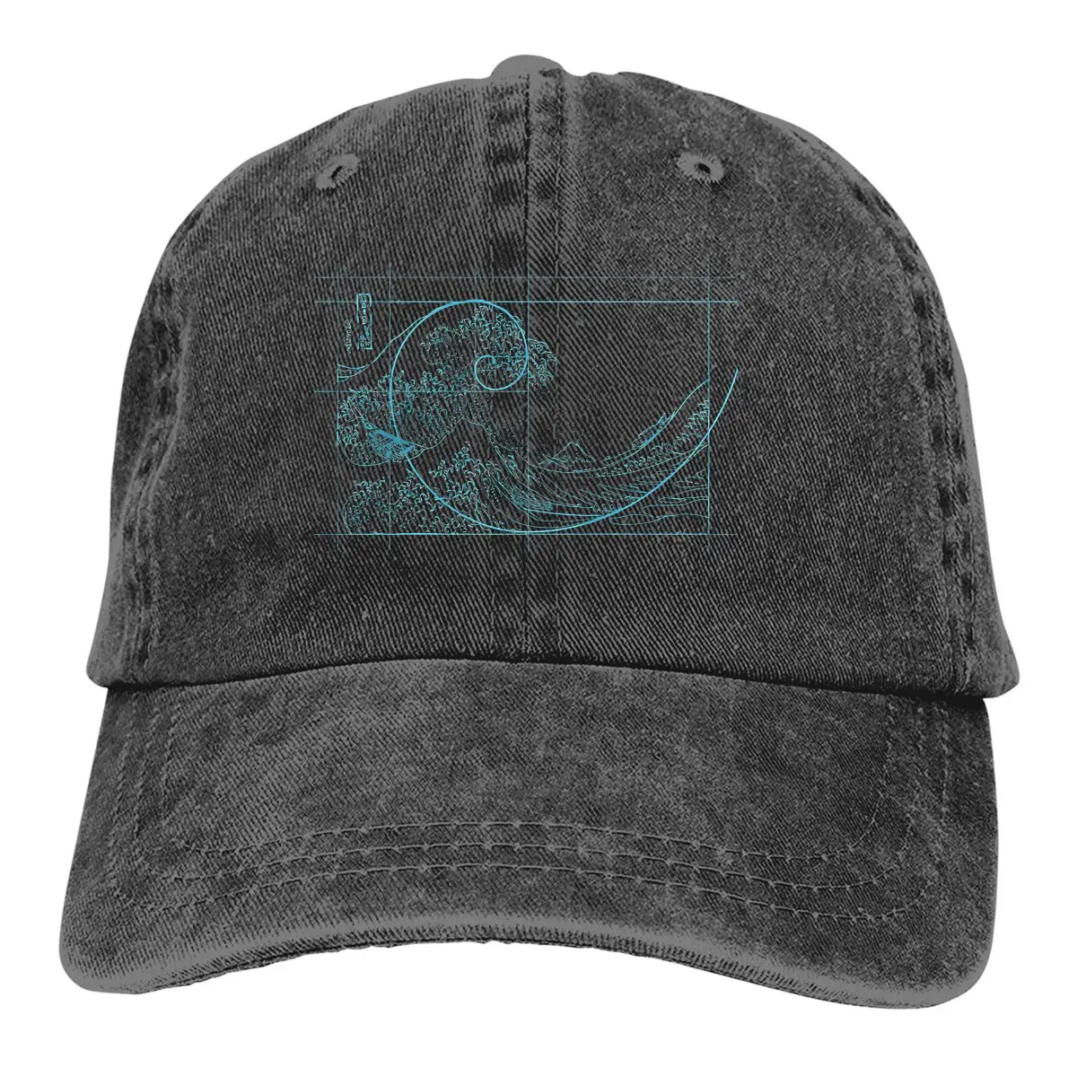 Cowboy Hats Hokusai Meets Fibonacci Linear Blue Women's Hat Sun Visor Baseball Caps Sequence Golden Ratio Peaked Trucker Dad Hat