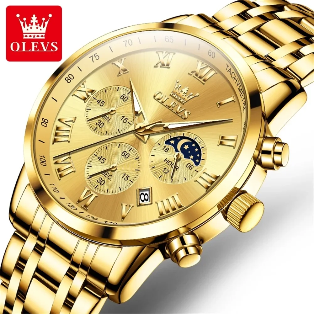 OLEVS 5529 Luxury Quartz Watch For Men Roman Scale Moon Phase Chronograph Man Watches Waterproof Luminous Calendar Wrist Watch