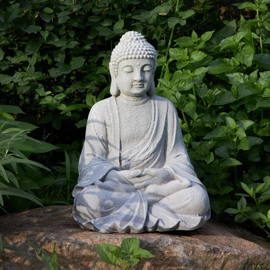 Zen Garden Asian Buddha Statue Outdoor Indoor Yard Decor 20 High Patio Deck Sculptures Magnesium Oxide Stone Grey Home Entryway