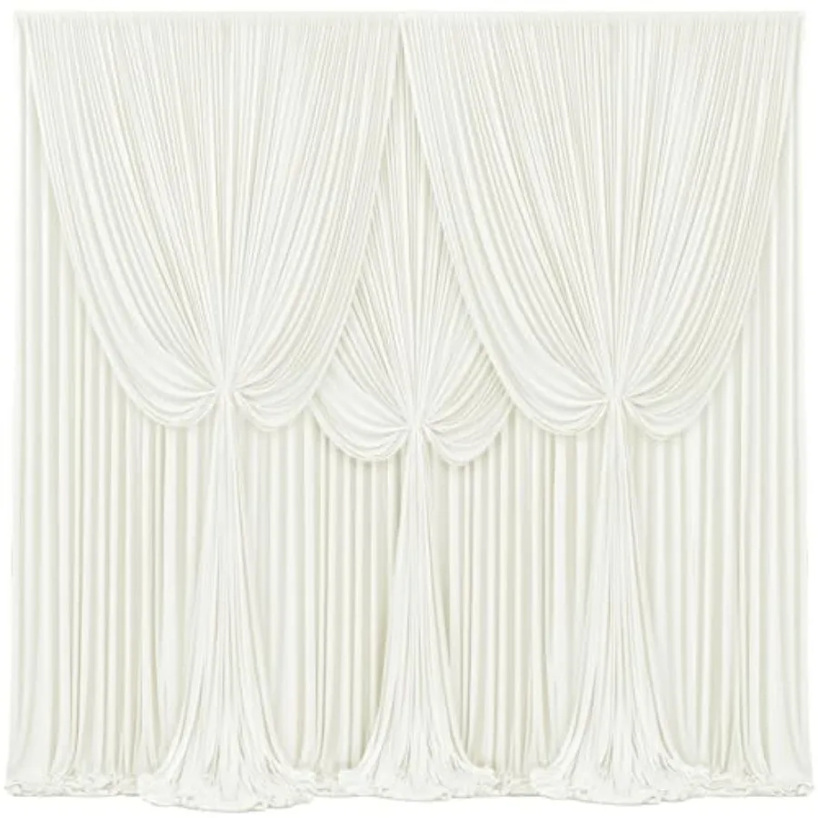 

Wedding party backdrop curtains: ivory, polyester fabric, wrinkle-free, 20ft W x 12ft H, for photo shoots, baby shower, recepti