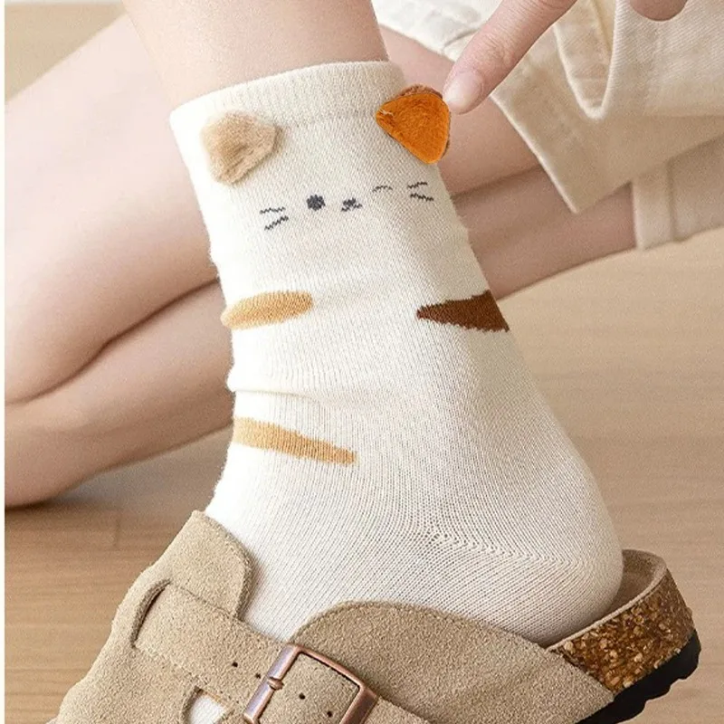 1/6 أزواج Kawaii جوارب بصور حيوانات منتصف العجل طول النمط الياباني لطيف الجوارب للنساء الأطفال جوارب مريحة الكرتون نمط