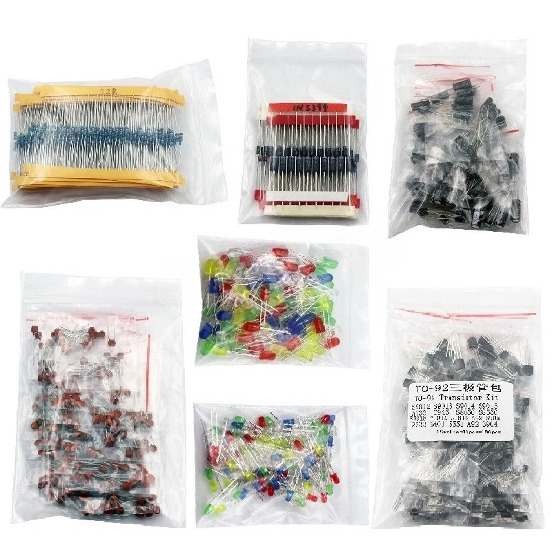 1500pcs 7-in-1 Electronic Component Kit Resistor Electrolytic Capacitor LED Transistor Ceramic Disc Capacitor Assortment