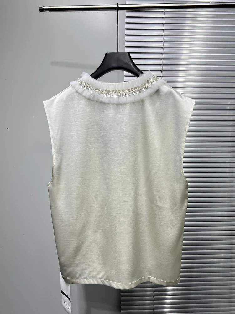 2025 Men's Summer New Trendy Design Tops Stylish Personalized Beaded V-neck Vests Male Fashion Sleeveless Solid Color Tank Tops