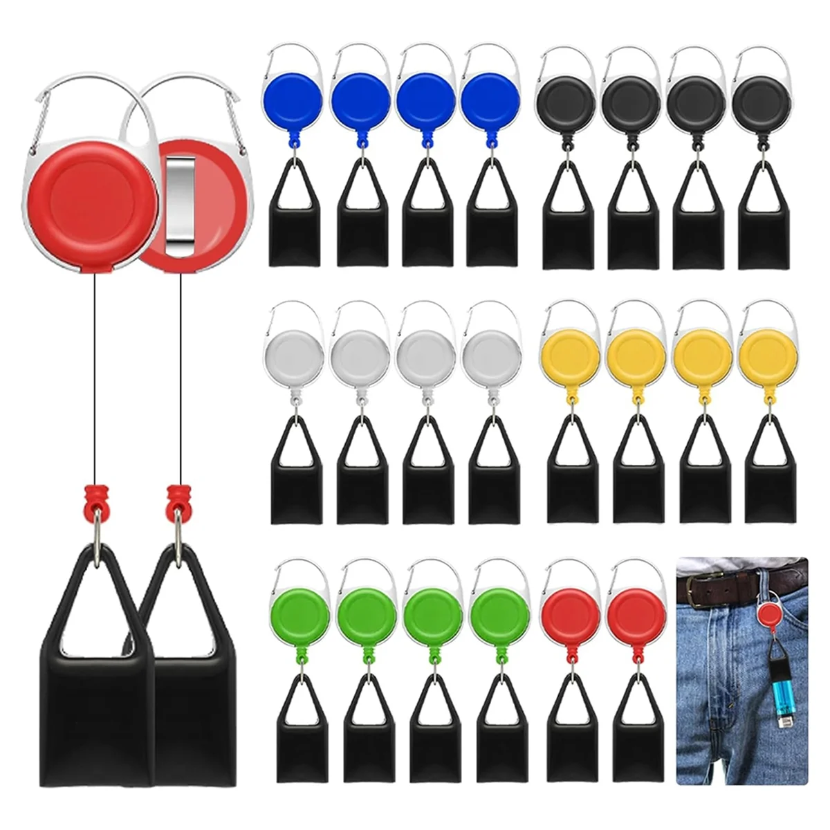 24Pcs 6 Colors Plastic Retractable Keychain Easy Release Buckle Lighter Holder Stretchable Lighter Case with Belt Clip