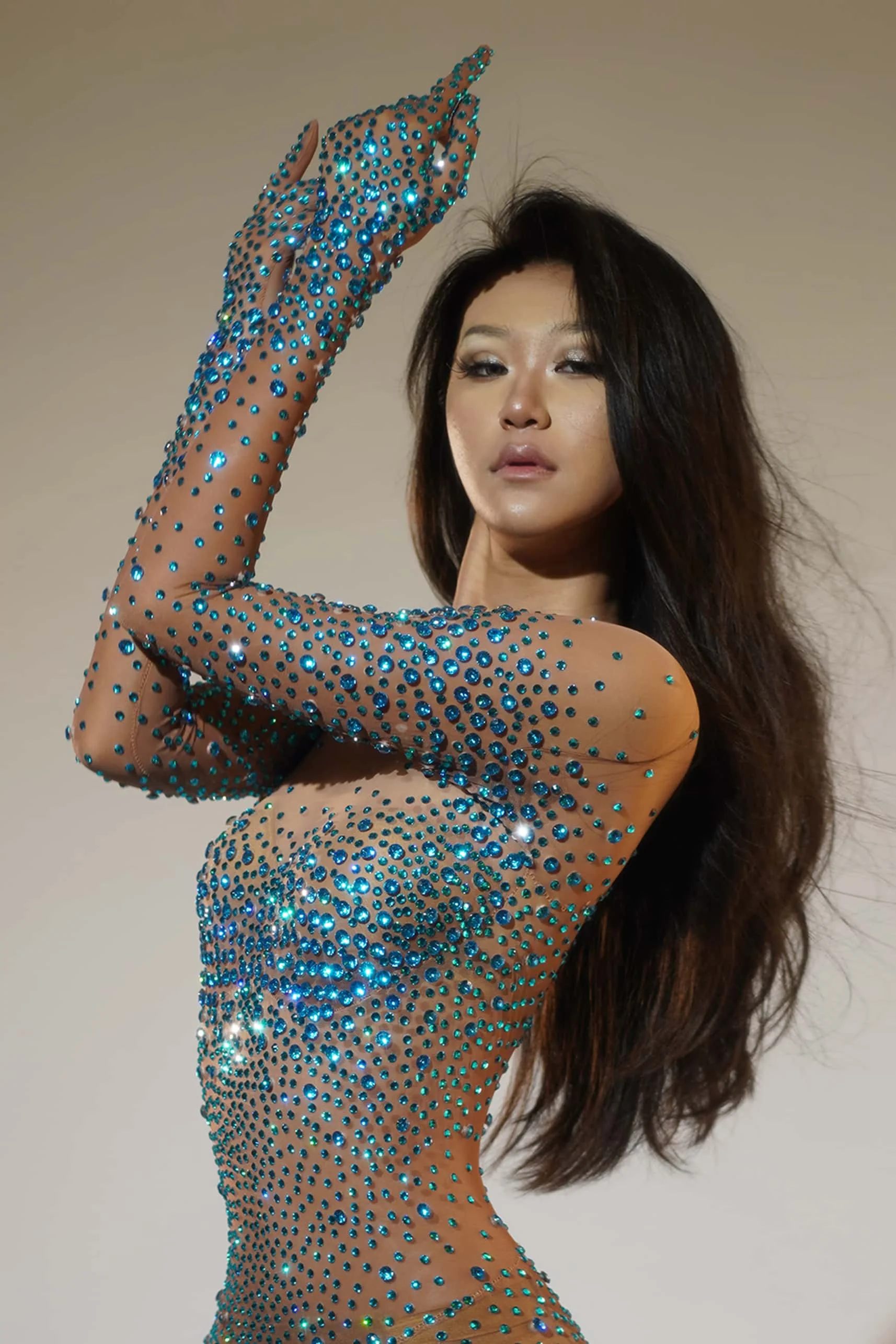 Sparkling Blue Diamonds Jumpsuit for Birthday Celebration Luxurious Playsuit Attire Dancer Performances Costumes Tiaotiaotang